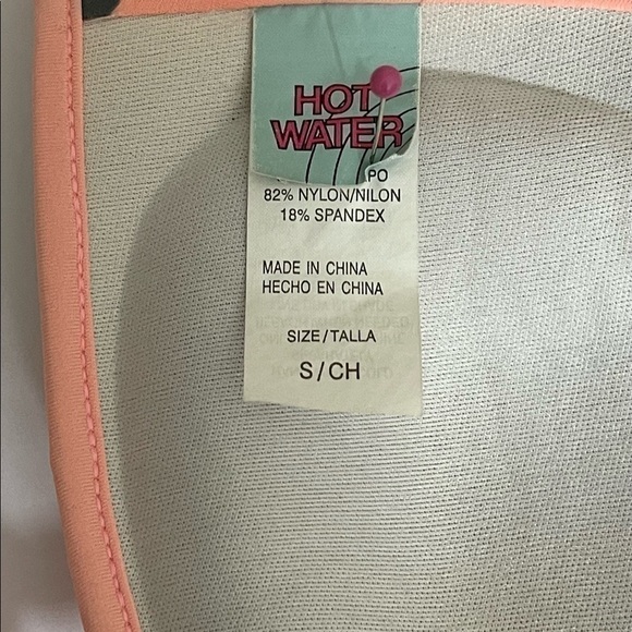 Hot water junior sz. bikini top is small  bottom is lg melon with gray dots - Picture 11 of 12